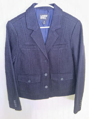 Lands' End Navy Blue Textured Blazer Jacket Medium